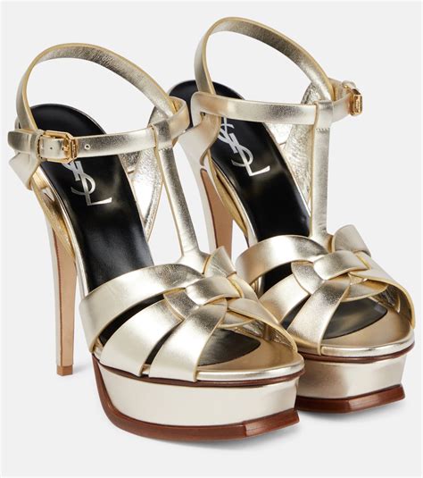 tribute 105 ysl|Tribute 105 leather platform sandals in metallic .